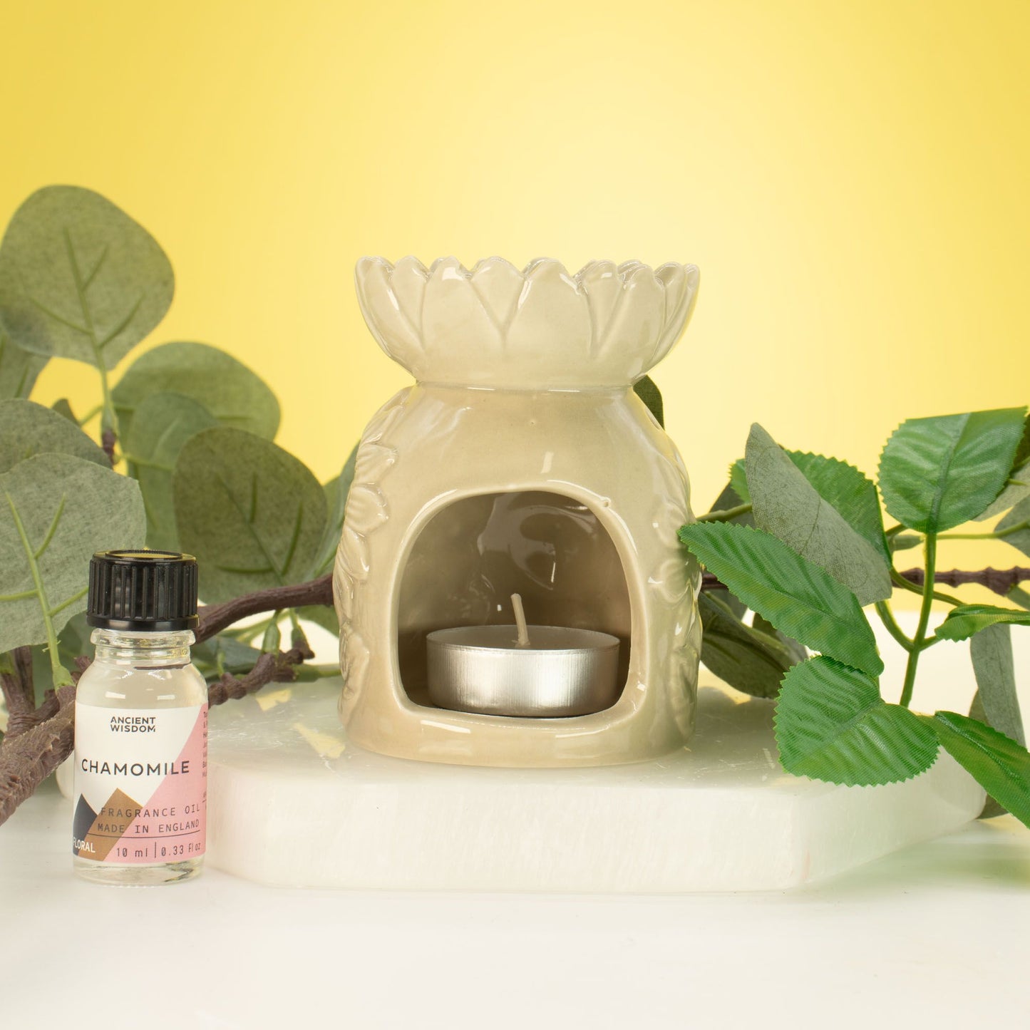 Ceramic Sunflower Oil Burner - Pastel Beige